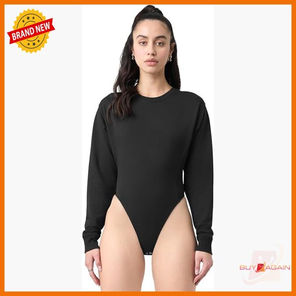 Oversized Long Sleeve Bodysuit Terry Fabric Cinched Waist High Hip Cut